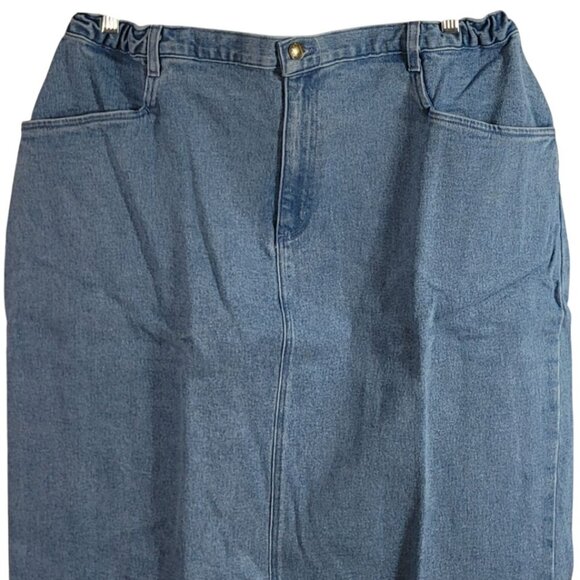 Denim & Co. Jean Maxi Skirt Blue 22W Flat Front Elastic Pockets Slit Zip VTG NWT - Picture 2 of 9
